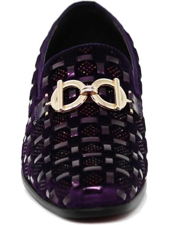 PARRAZO Men\'s Purple Glitter Rhinestone Loafer Metal Buckle Slip On Formal Shoes main image 7